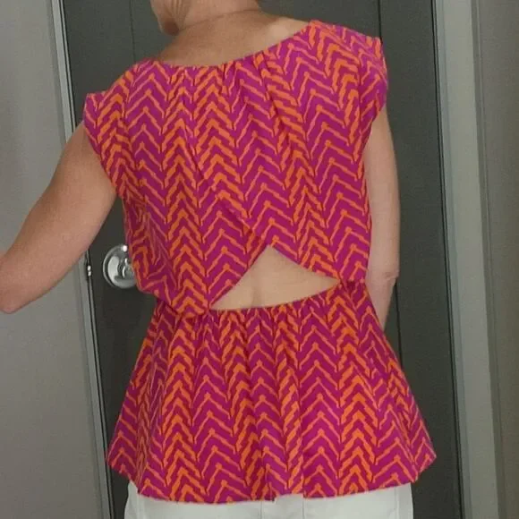 🔺️Paper Crane Orange & Fuchsia Chevron Sleeveless Top Small - Picture 4 of 12